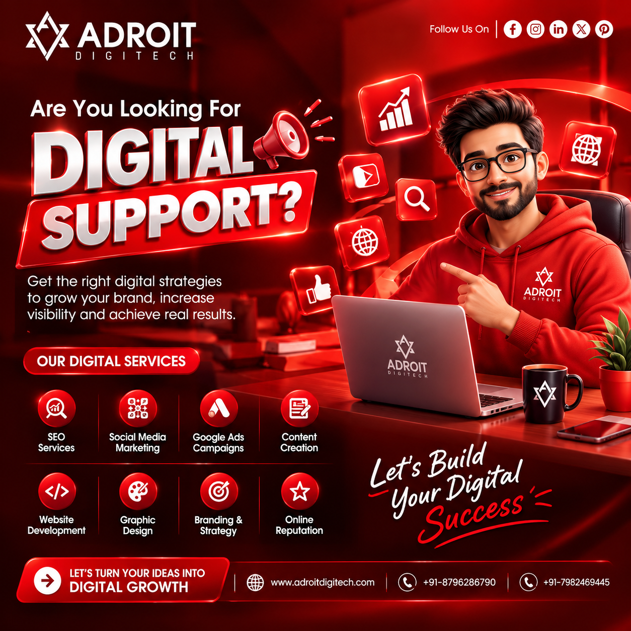 Digital support services for business growth including SEO social media Google Ads and website development