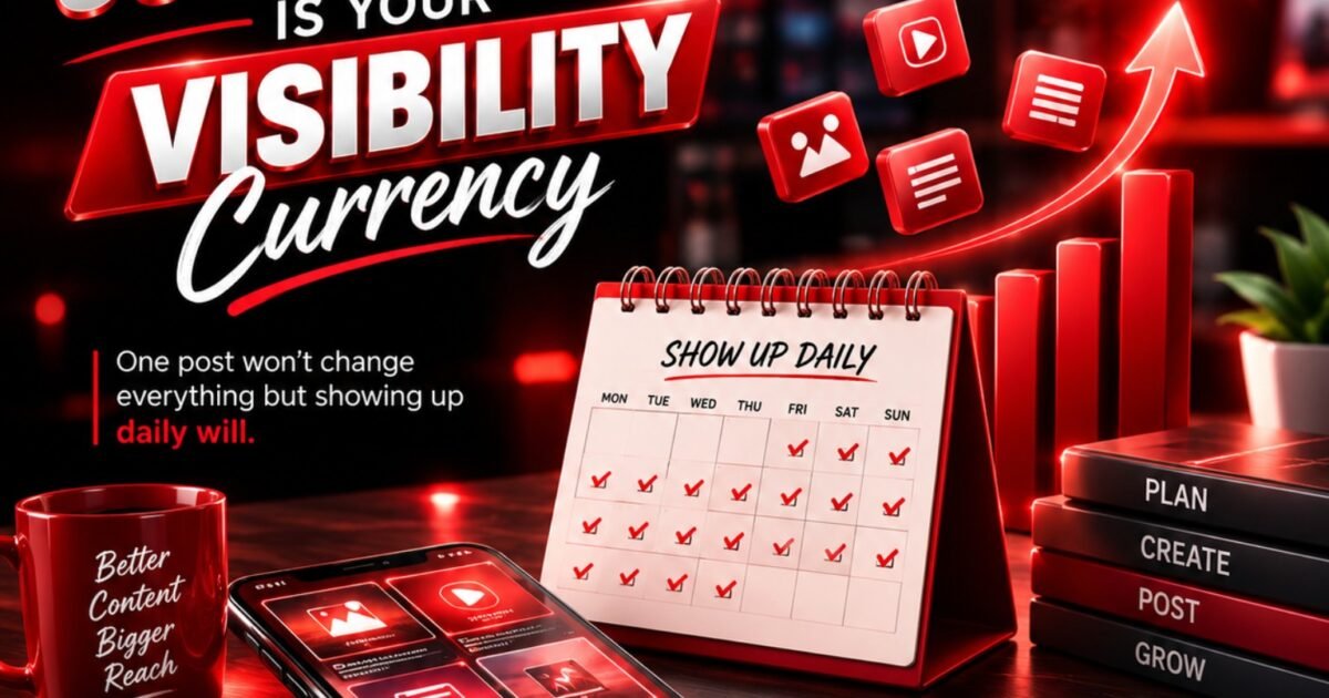 Consistency is your visibility currency. Adroit Digitech content strategy graphic