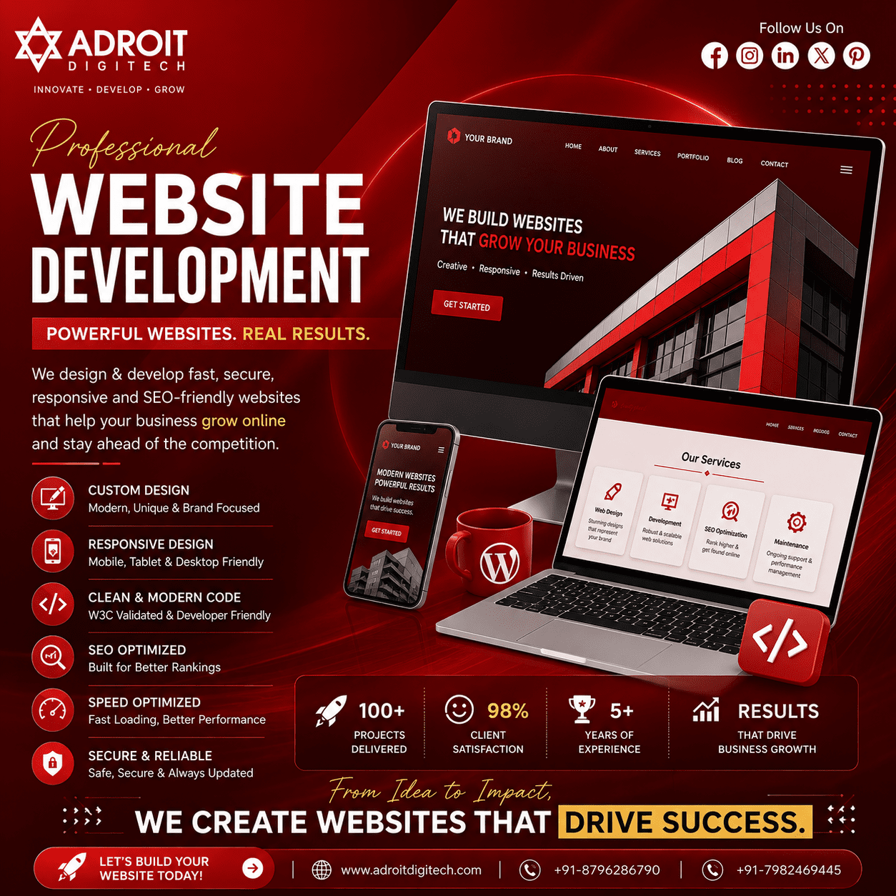 Professional Website Development Services in Delhi NCR by Adroit Digitech – Responsive, SEO-Friendly, Fast Loading and Custom Business Websites.