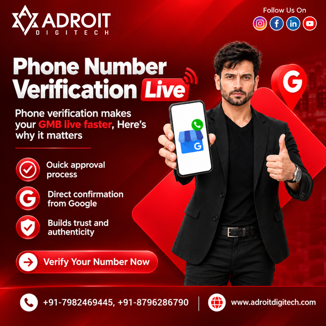 Adroit Digitech Google Business Profile phone number verification guide for businesses.