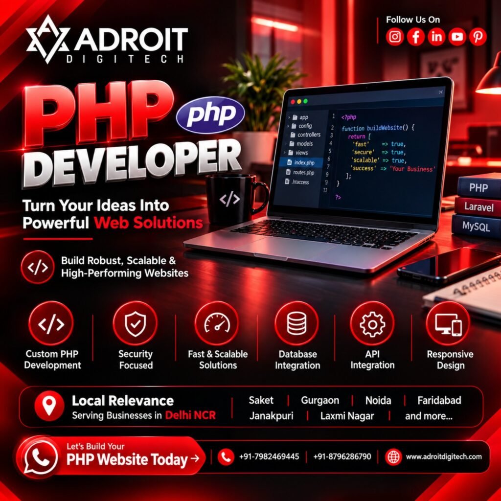 PHP Developer in Delhi NCR for custom secure and scalable web solutions
